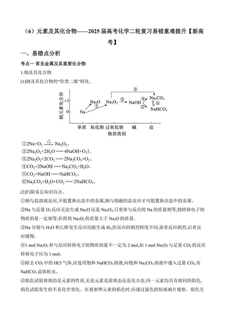 2025届新高考化学高三一轮复习易错题：元素及其化合物第1页