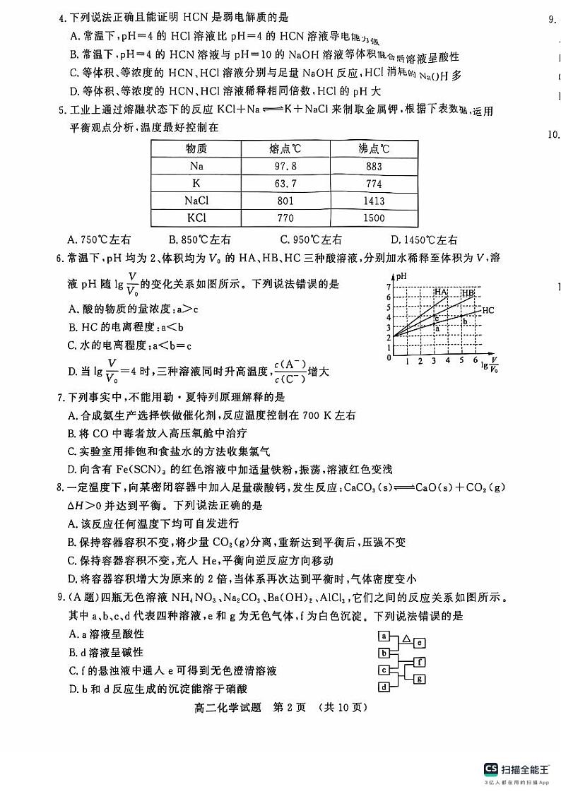 山东名校联盟2024年高二上学期期中联考化学试题第2页