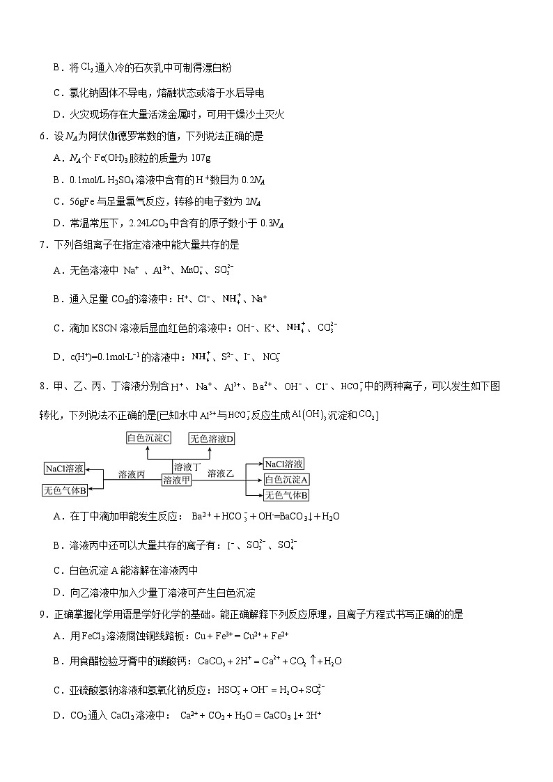 河南省驻马店市新蔡县2024-2025学年高一上学期11月月考 化学试题第2页