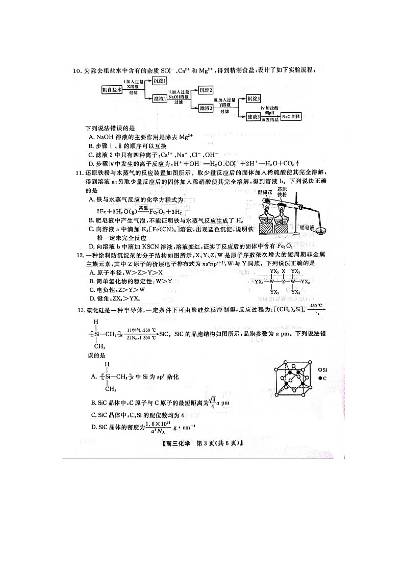 普集高中2024-2025学年度第一学期高三期中考试化学试题第3页