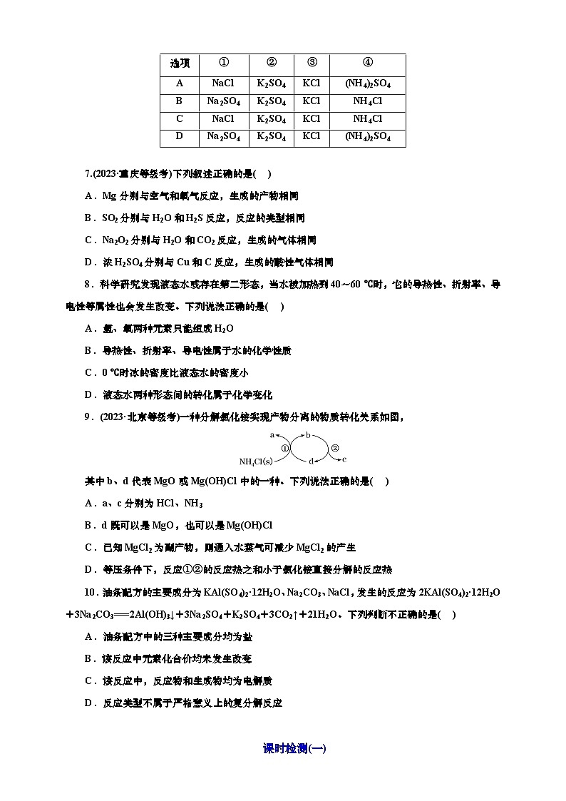 2025年高考化学一轮复习 课时检测一：物质的分类及转化的基本知能评价（含解析）第2页