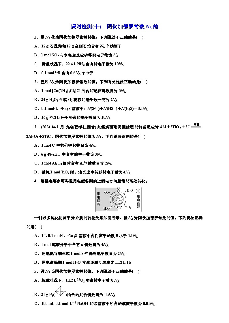 2025年高考化学一轮复习 课时检测十：阿伏加德罗常数NA的（含答案）第1页