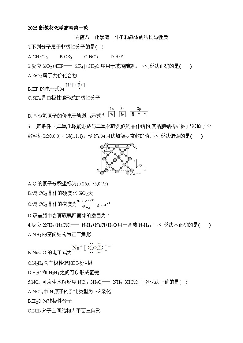 专题八 化学键 分子和晶体的结构与性质（含答案）-2025年新高考化学二轮专题练习（含答案）第1页