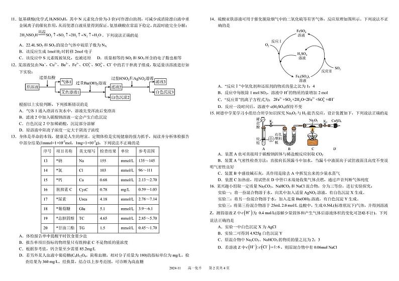 2025成都树德中学高一上学期期中化学试题PDF版含答案第2页