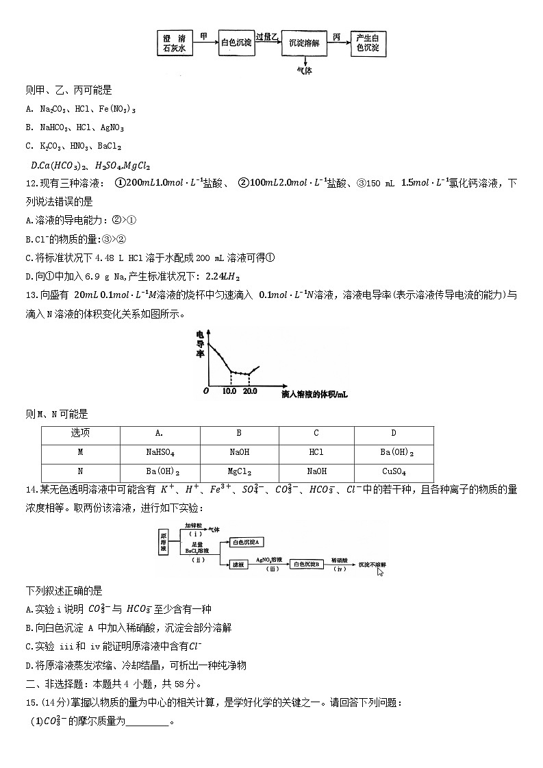 河南省南阳市六校2024-2025学年高一上学期期中考试 化学试卷第3页