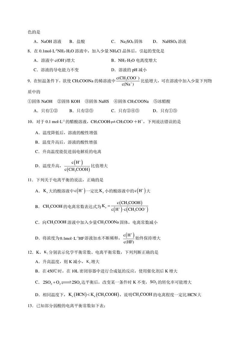 2025年高考化学一轮复习备考专项练 电离平衡第3页