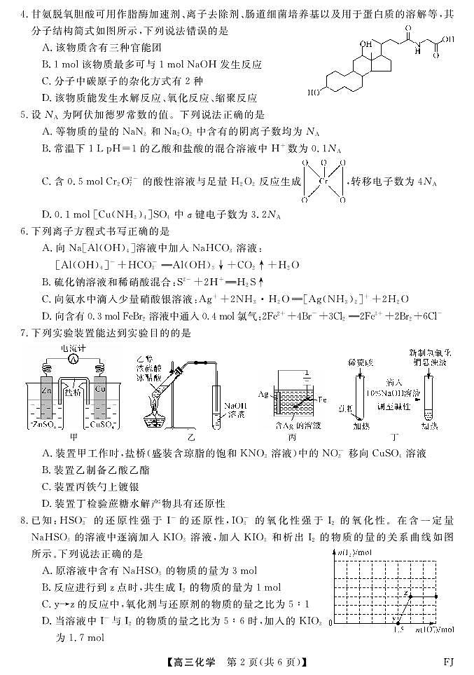 2025届福建百校高三11月联考化学试题第2页