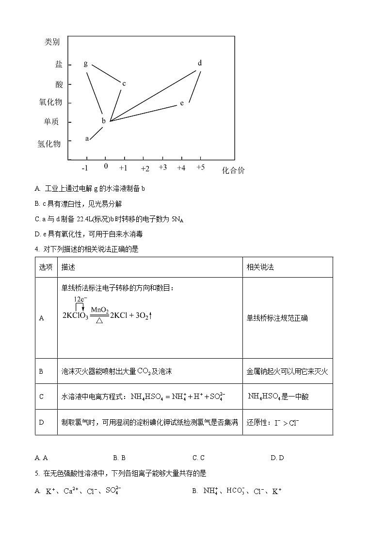精品解析：四川省泸州市龙马潭区泸化中学2024-2025学年高一上学期11月期中化学试题（原卷版）第2页