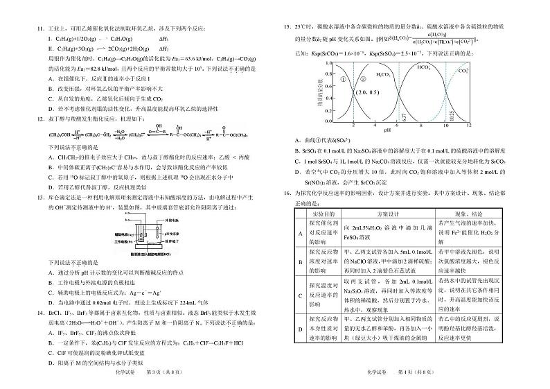 2024年11月绍兴市高三诊断性考试 化学第2页