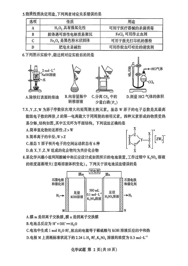 山东省临沂市2025届高三上学期教学质量检测考试暨期中考试（九五联考）化学第2页
