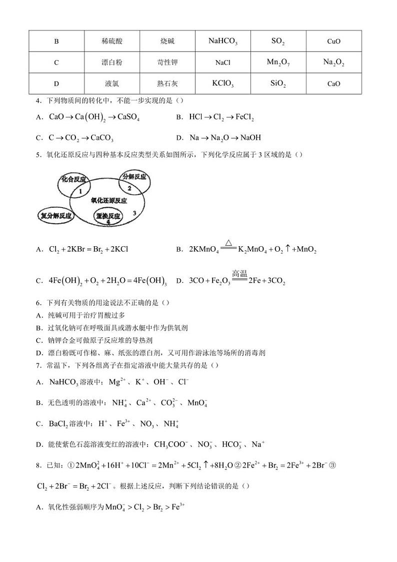 江西省南昌市第十中学2024～2025学年高一(上)期中化学试卷(含答案)第2页