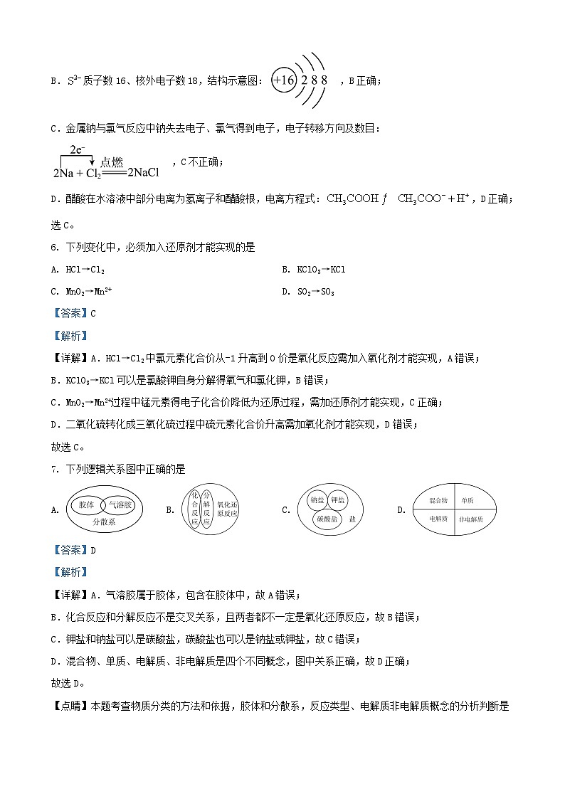 浙江金华2023_2024学年高一化学上学期10月月考试题含解析第3页