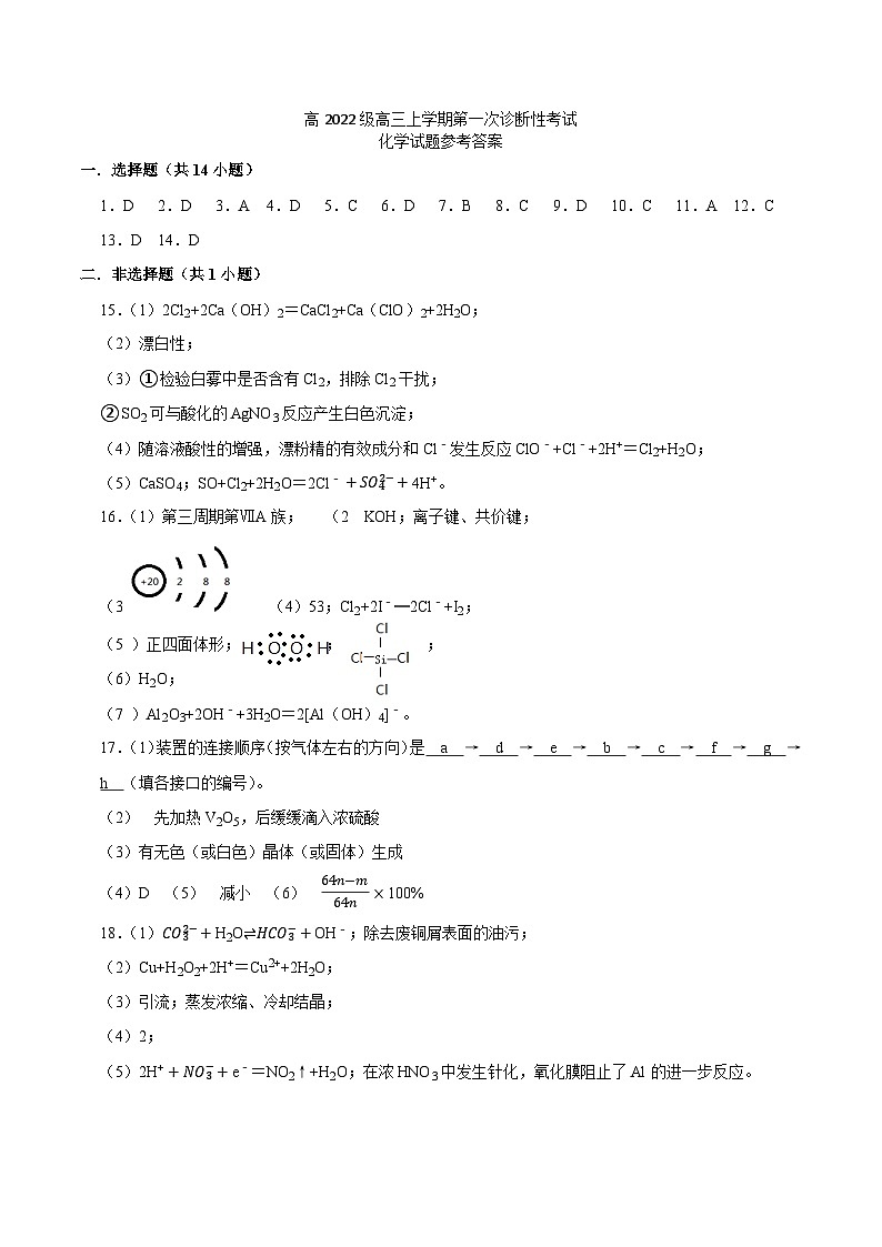 四川省泸州市泸县第五中学2025届高三上学期一诊（一模）化学试卷（Word版附答案）01