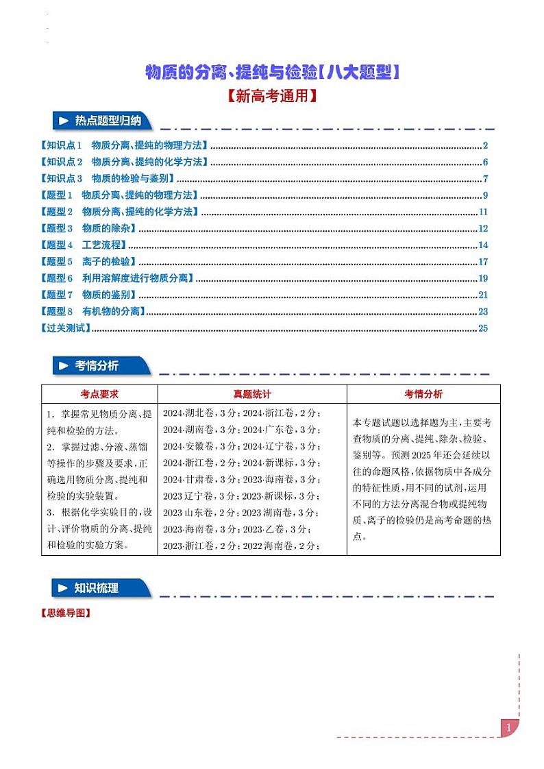 物质的分离、提纯与检验【八大题型】（新高考通用）（学生版）第1页