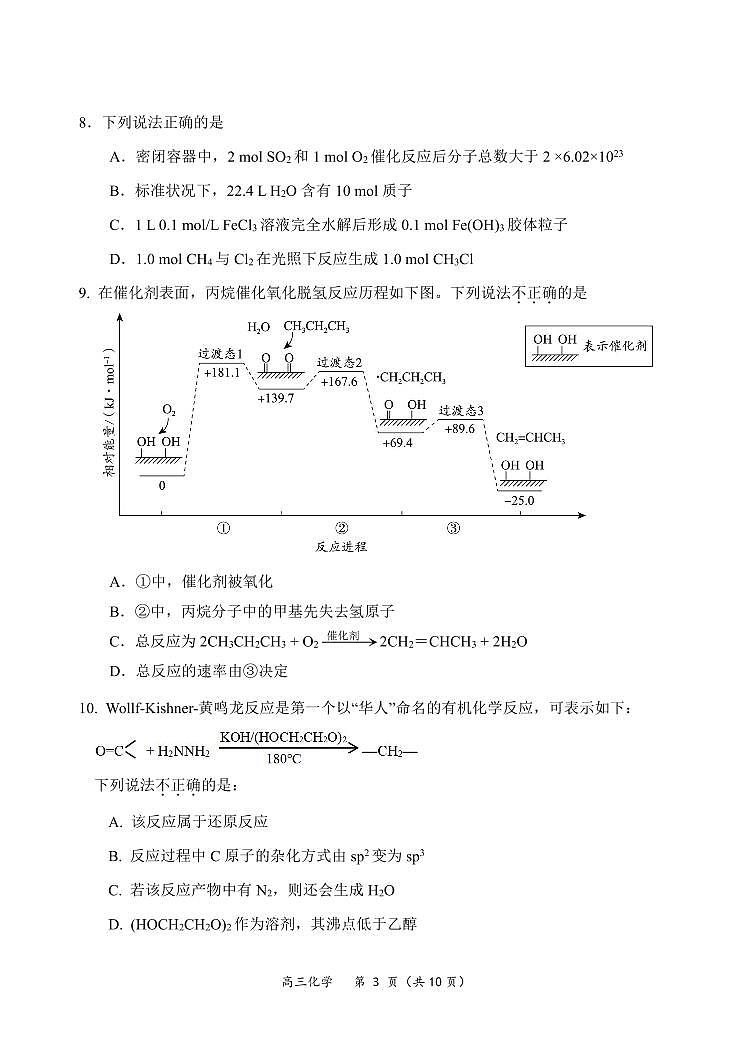 2024年北京一七一中高三（上）期中化学试题及答案第3页