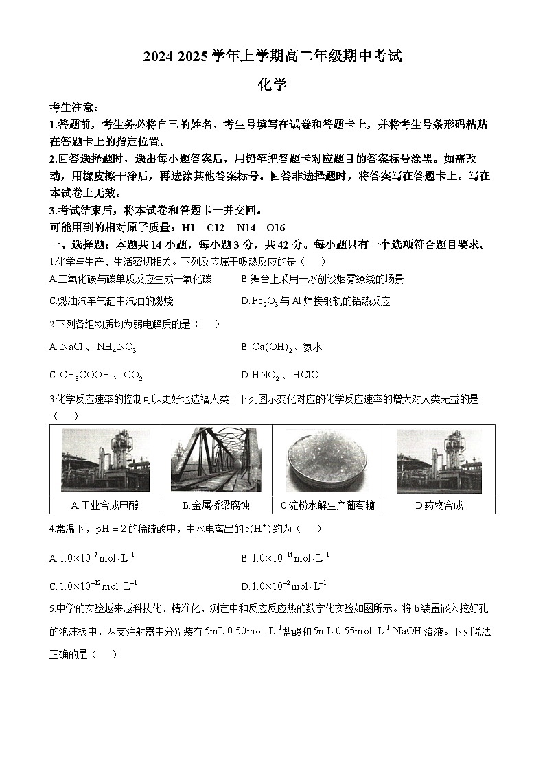 河南省濮阳市2024-2025学年高二上学期期中考试 化学试卷(无答案)第1页