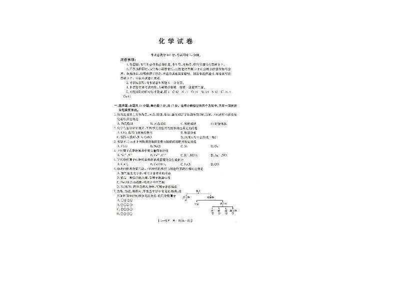 辽宁省抚顺市六校协作体2024-2025学年高一上学期期中化学试卷第1页