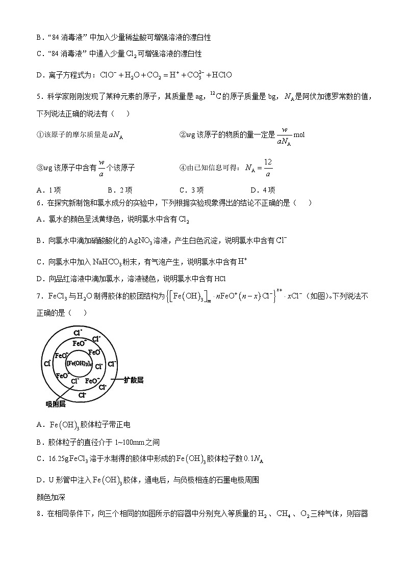 河南省郑州一中2024-2025学年上学期期中考试高一化学(无答案)02