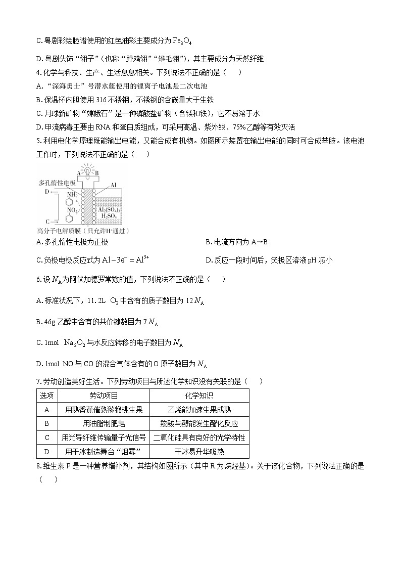 广东省肇庆市2025届高三上学期第一次模拟考试化学试卷（Word版附解析）第2页