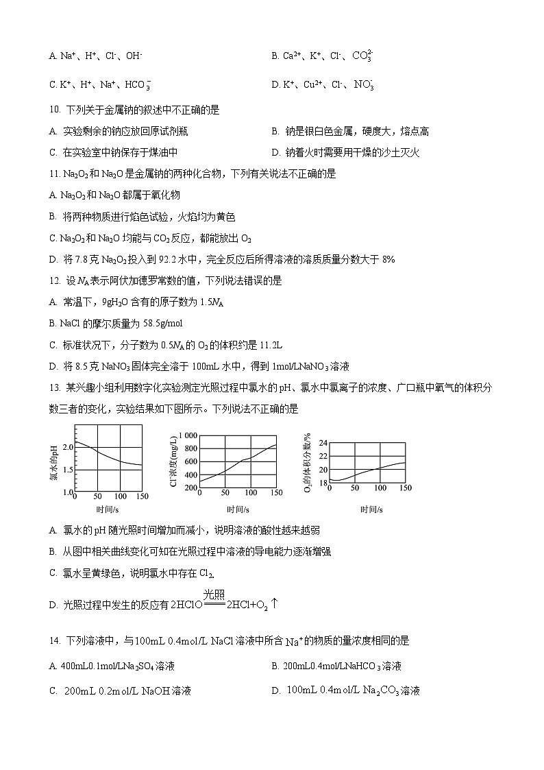 精品解析：湖南省邵阳市武冈市2024-2025学年高一上学期期中考试化学试题（原卷版）第2页