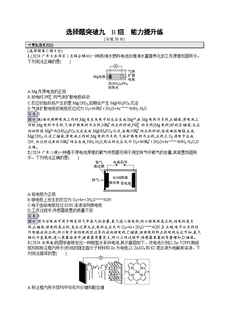 备战2025年高考二轮复习化学（广东版）大单元选择题突破练9 B组（Word版附解析）第1页