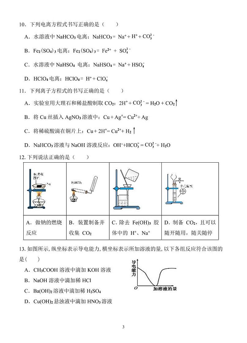 福建省厦门市湖滨中学2024-2025学年高一上学期期中考试化学试题第3页