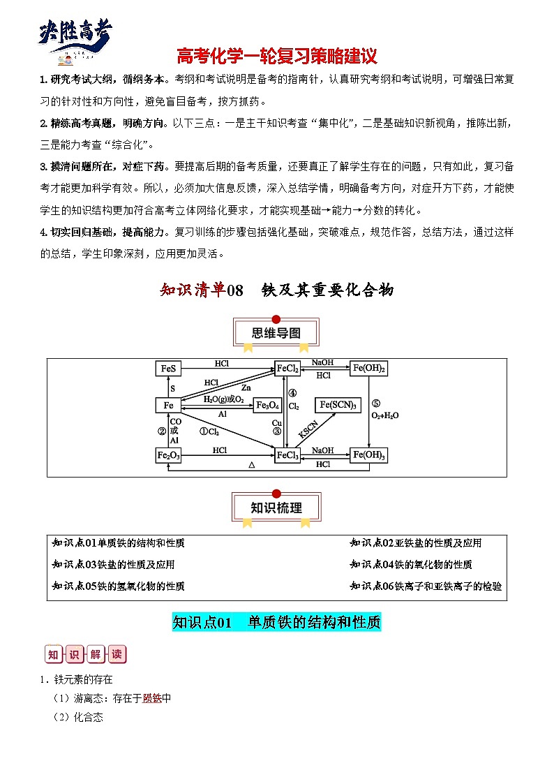 专题08  铁及其重要化合物-【知识清单】最新高考化学一轮复习知识点一览表第1页