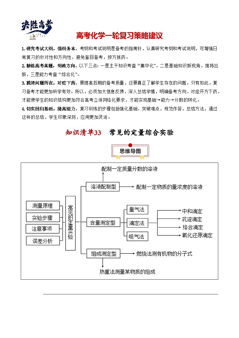 专题33  常见的定量综合实验-【知识清单】最新高考化学一轮复习知识点一览表第1页