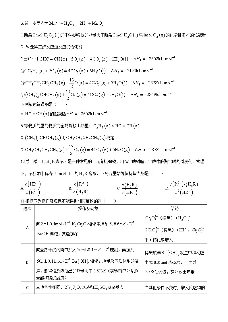 四川省部分学校2024-2025学年高二上学期期中调研测试 化学试题第3页