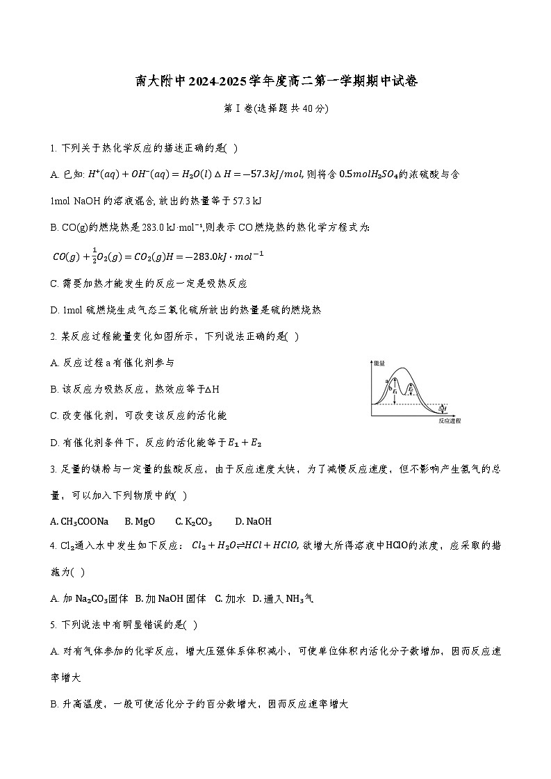 天津市南开大学附属中学2024-2025学年高二上学期11月期中考试 化学试题01