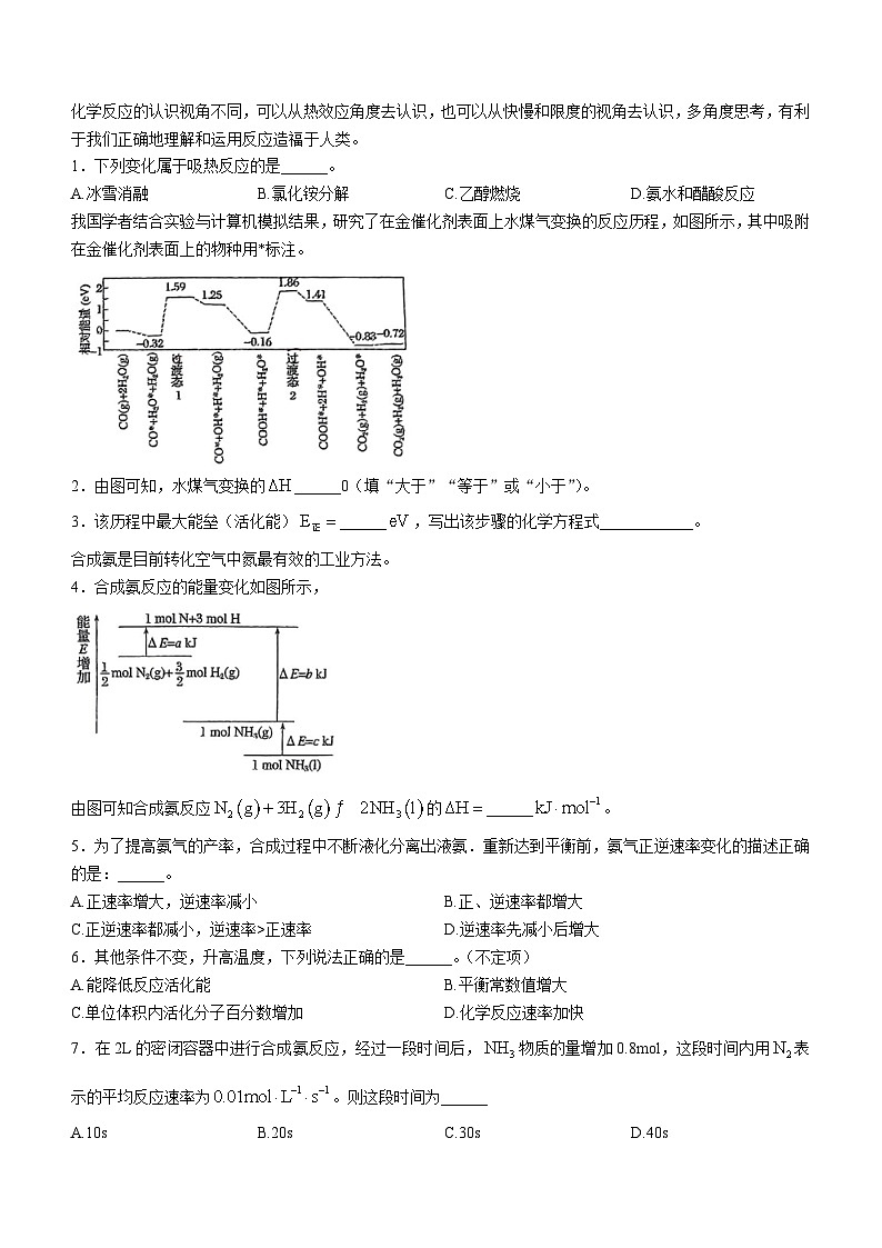 上海市晋元高级中学2024-2025学年高二上学期期中考试  化学试卷 (无答案)第2页