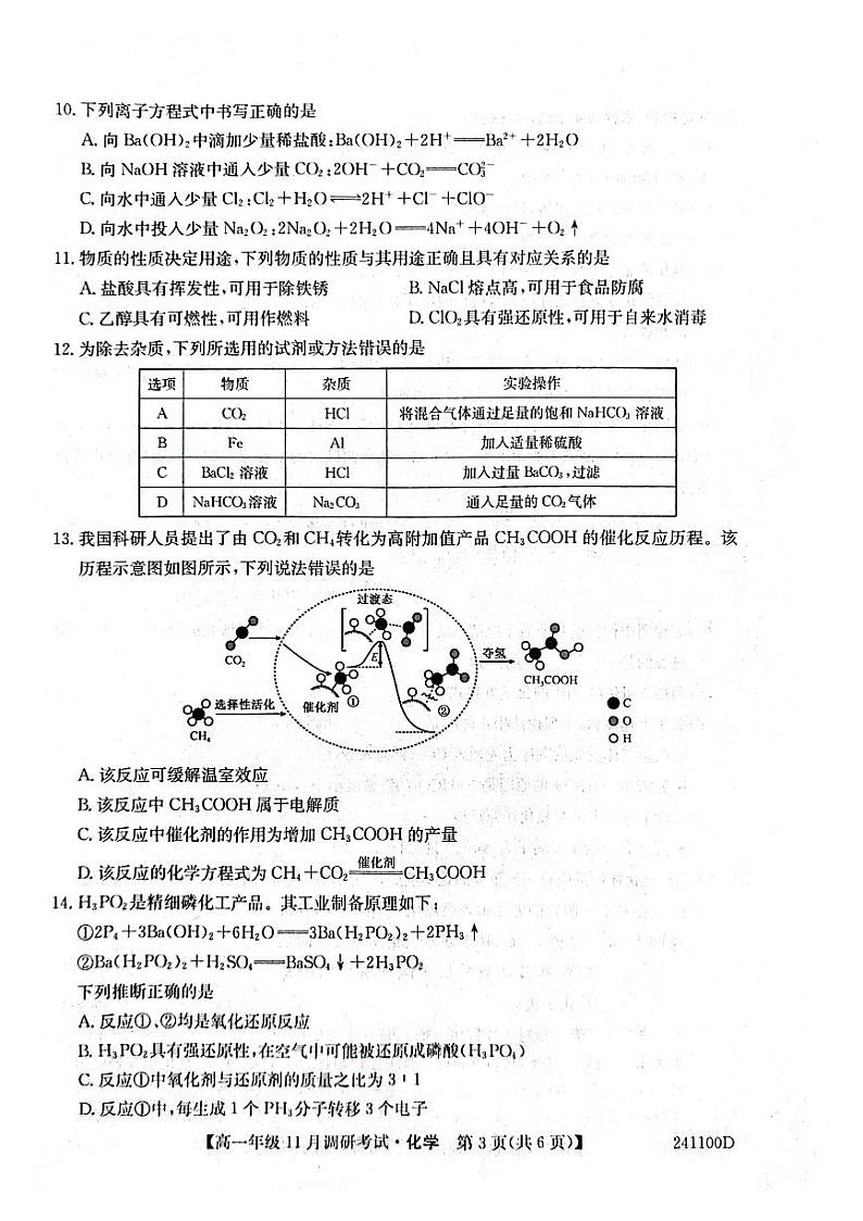 河南省2023_2024学年高一化学上学期11月调研考试pdf第3页