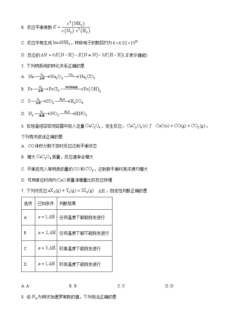 精品解析：安徽省阜阳市太和中学2024-2025学年高二上学期期中测试 化学试题（原卷版）第2页