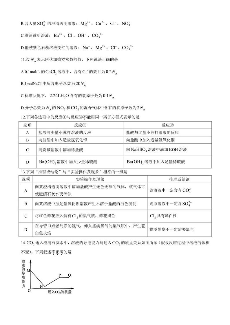 2024～2025学年北京市第十二中学高一(上)期中练习化学试卷(含答案)03