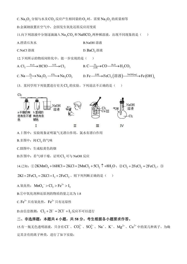 2024～2025学年湖南省株洲市南方中学高一(上)期中化学试卷(含答案)第3页