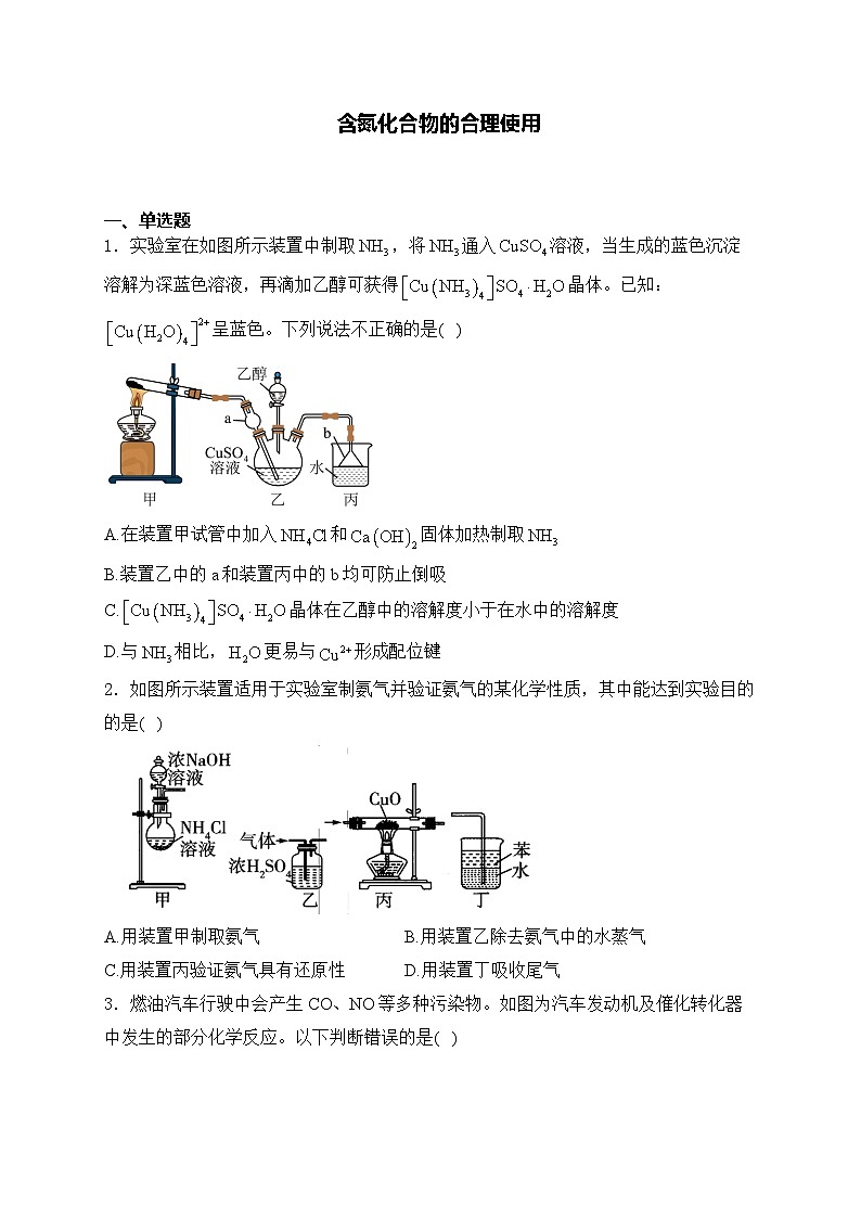 2025届高考化学一轮复习基础知识专练     含氮化合物的合理使用第1页