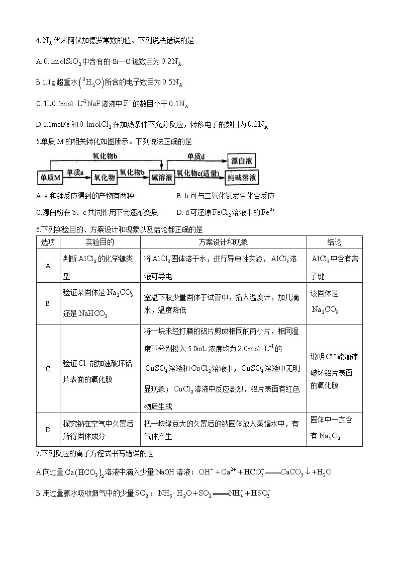 河南省漯河市第四高级中学2024-2025学年高三上学期期中考试 化学试卷第2页
