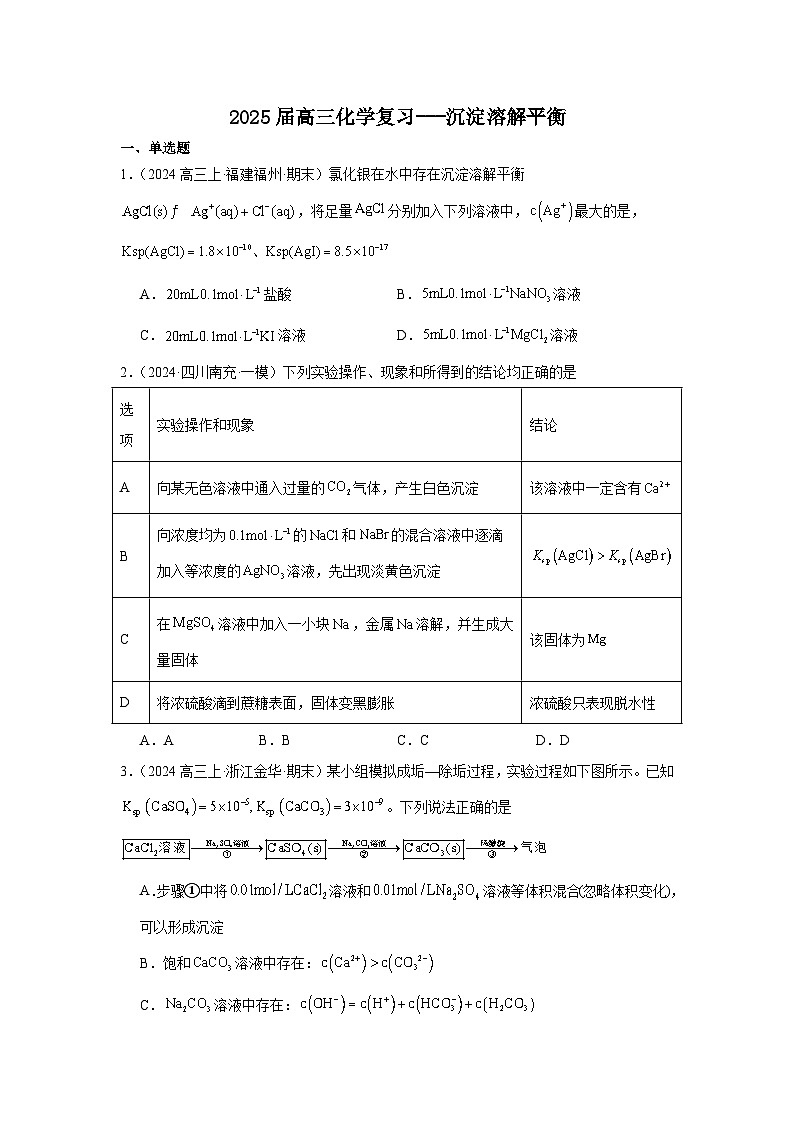 2025届高三化学一轮复习-- -沉淀溶解平衡讲义第1页