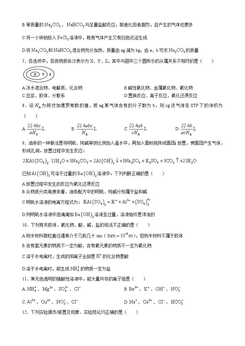 福建省福建省三明第一中学2024-2025学年高一上学期11月期中考试 化学试题第2页