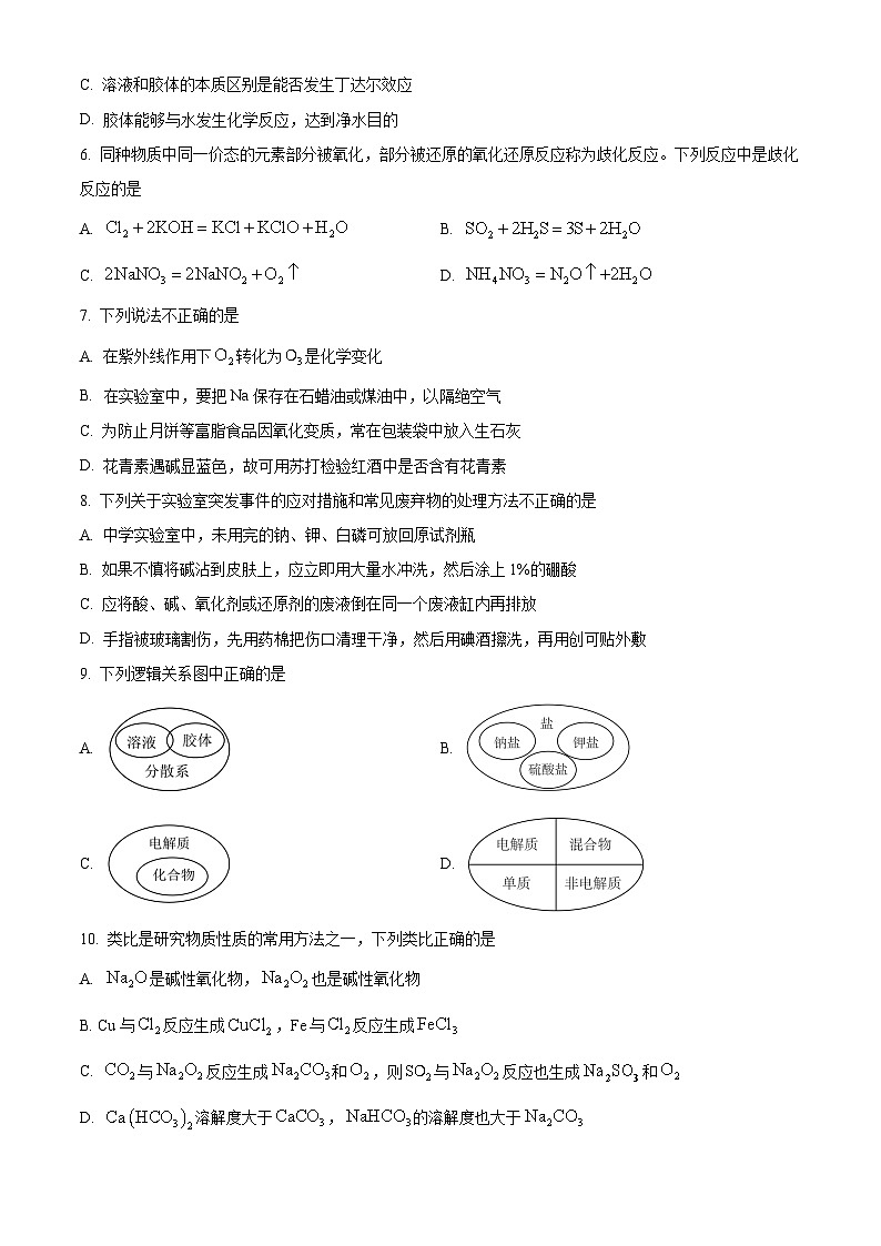 浙江省七彩阳光新高考研究联盟2024-2025学年高一上学期期中联考 化学试卷 Word版无答案第2页