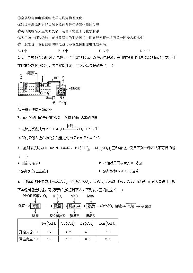 山东省青岛第一中学2024-2025学年高二上学期期中考试 化学试卷(无答案)02