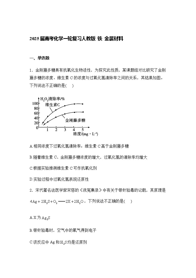 2025届化学高考一轮复习人教版 铁 金属材料 单元测试第1页