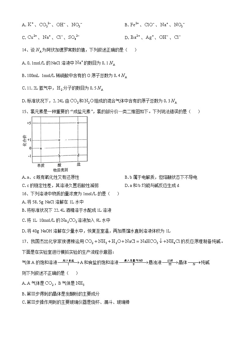 浙江省金兰教育合作组织2024-2025学年高一上学期期中考试化学试题第3页