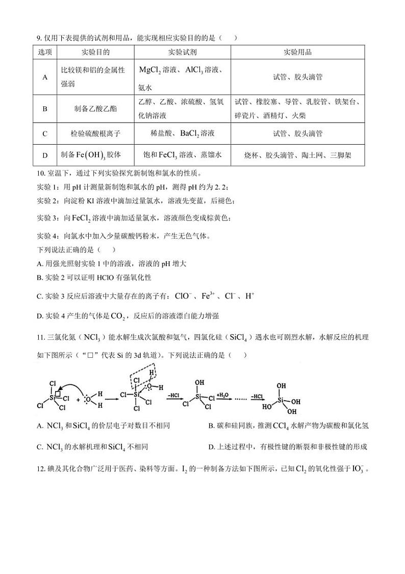 天津市河西区2024～2025学年高三(上)期中期中质量检测化学试卷(含答案)第3页