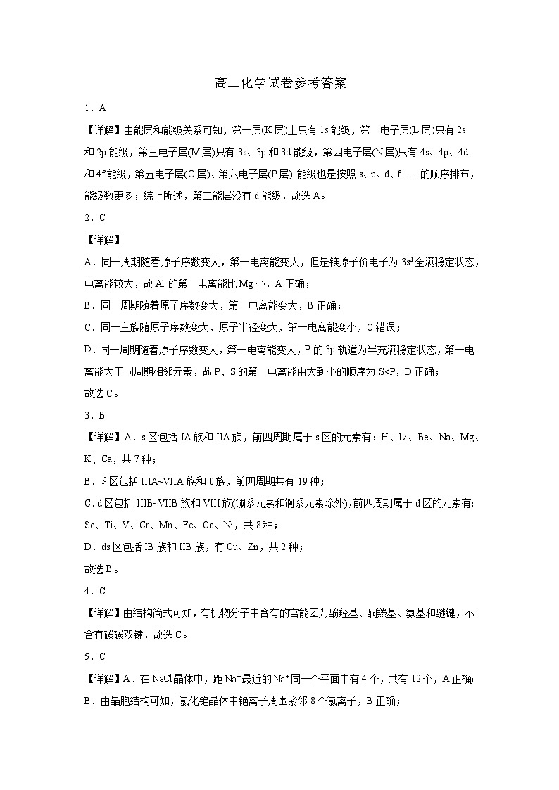 2023-2024学年度第二学期期中考试-高二化学解析答案第1页