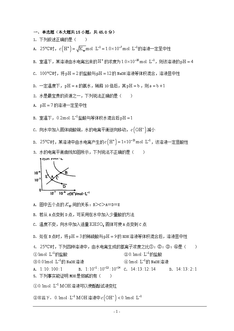 山东省鄄城县2024届高二化学上学期10月月考试题含解析第1页