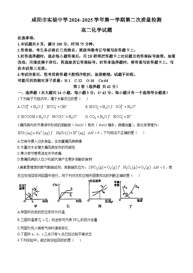 陕西省咸阳市实验中学2024-2025学年高二上学期11月月考 化学试题第1页