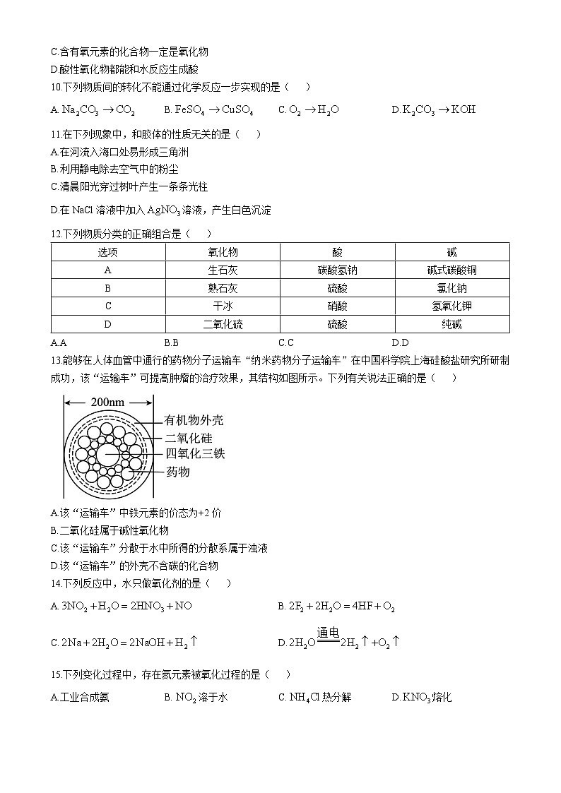 云南省迪庆藏族自治州藏文中学2024-2025学年高一上学期期中考试 化学试题第2页