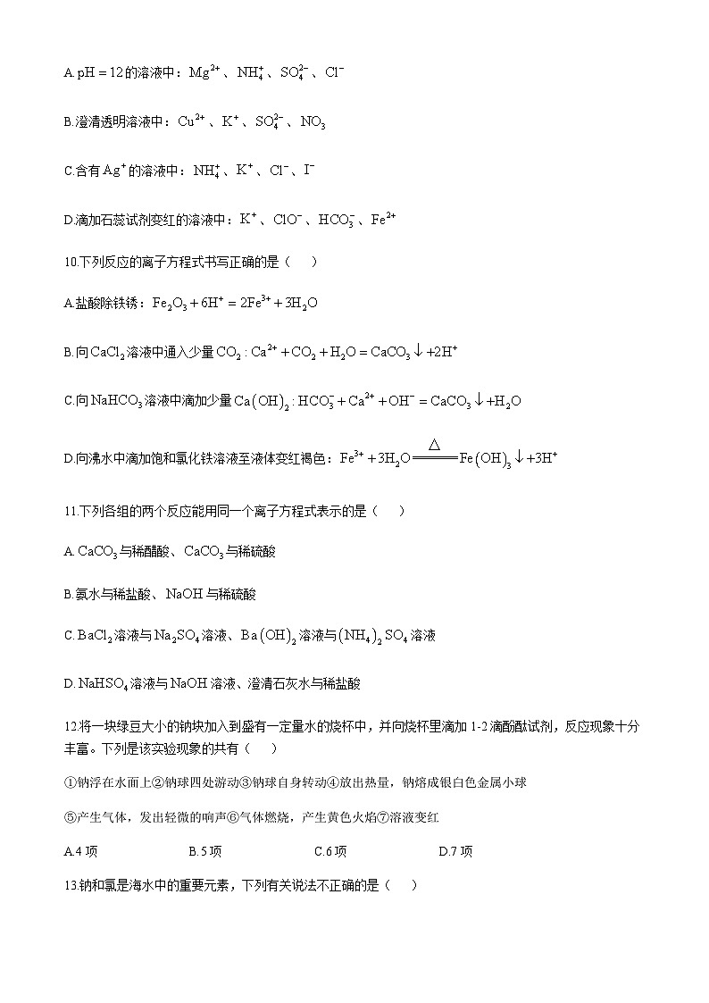 四川省成都市实验外国语学校2024-2025学年高一上学期半期（期中）考试 化学试题（含答案）第3页