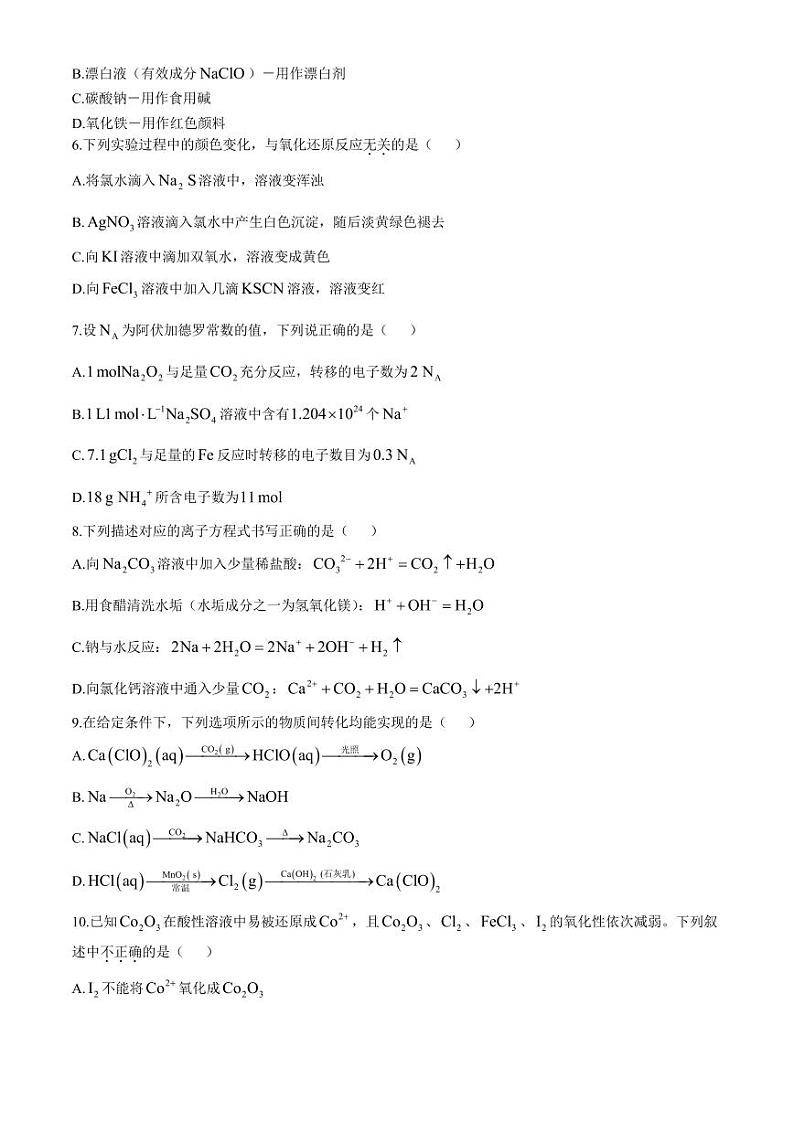 广东省实验中学2024年高一上学期11月期中考试化学试题+答案第2页